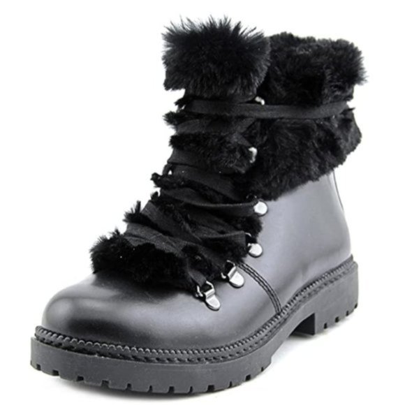 NWT Fur Lined Lace Up Combat Ankle Boot Booties - Picture 1 of 5